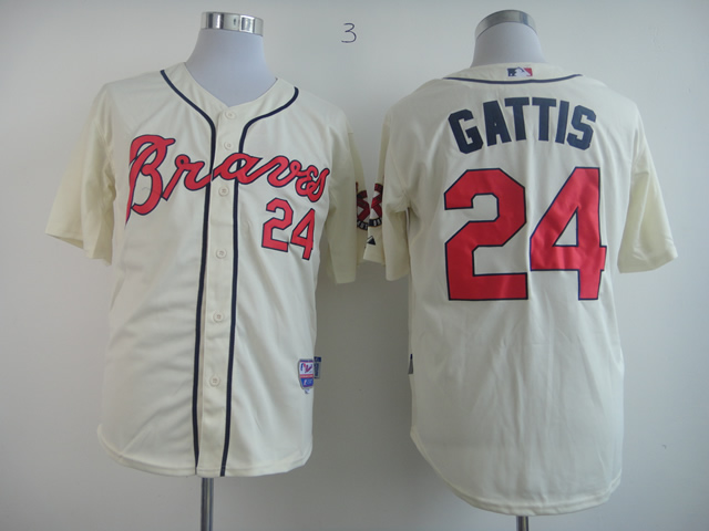 Men Atlanta Braves #24 Gattis Cream MLB Jerseys